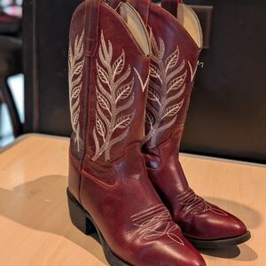 Old West Red Leather Cowboy Boots Size 5